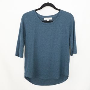 LOFT Blue Wide Neck 3/4 Sleeve Shirt Size M